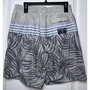 Tommy Bahama Relax‎ Medium Swim Trunks Lined Palm Striped Print Blue Gray